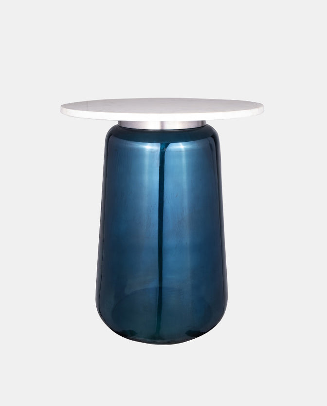 Mesa auxiliar de cristal azul
